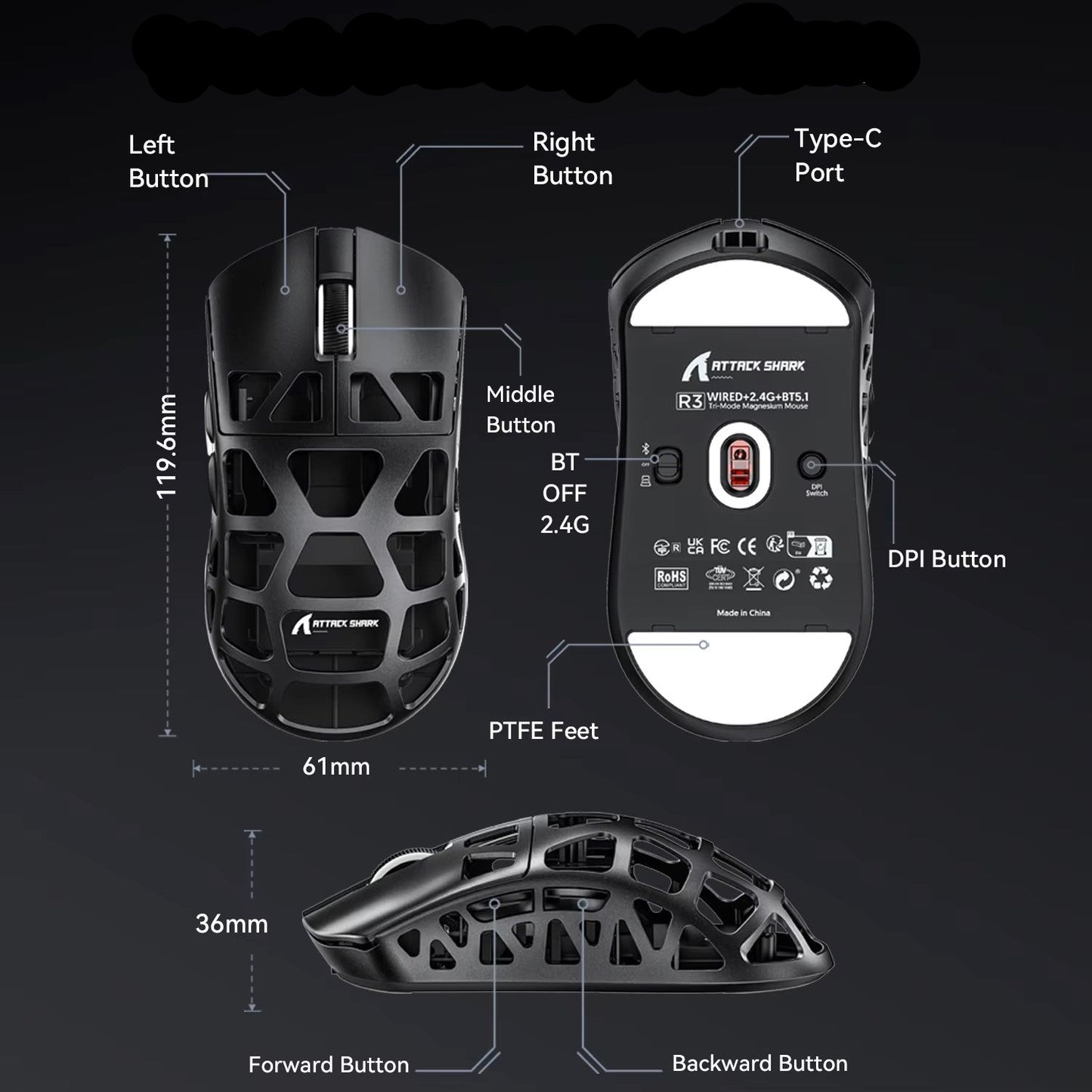 Attack Shark R3 Paw3395 Wired/wireless Mouse