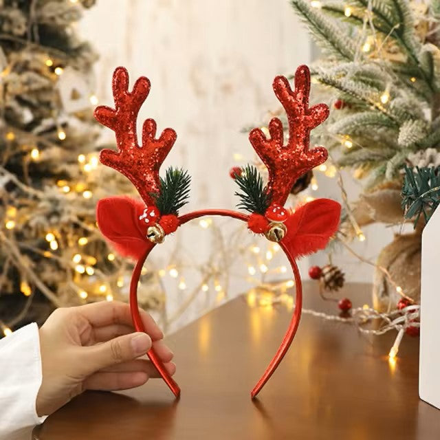 Christmas Headband Xmas Elk Horn Bell Sequin Christmas Hair Band Happy New Year Photo Props Merry Christmas Decor Gifts for Kids