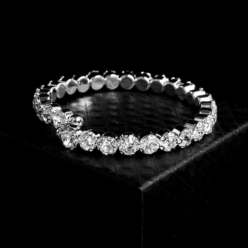 Luxury Round Crystal Jewelry Set for Women Charm Silver Color Bracelet Stud Earring Zircon Chain Necklace Wedding Party Jewelry - Dealshavens