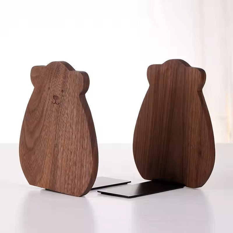 "Walnut Wood 1pc L-shaped Bookends Desk Organizer"