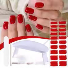 Harunouta 4pcs/set Gradient Jelly Semi Cured Gel Nail Strips with Nail Lamp Nude Pink Waterproof Nail Stickers Long Lasting Wrap