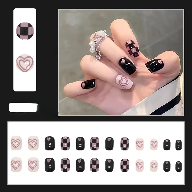 Black Moon 24 Pcs Press on Nails Pink Gradient Fake Nails Glossy Artificial Finger Manicure Reusable False Nails for Women