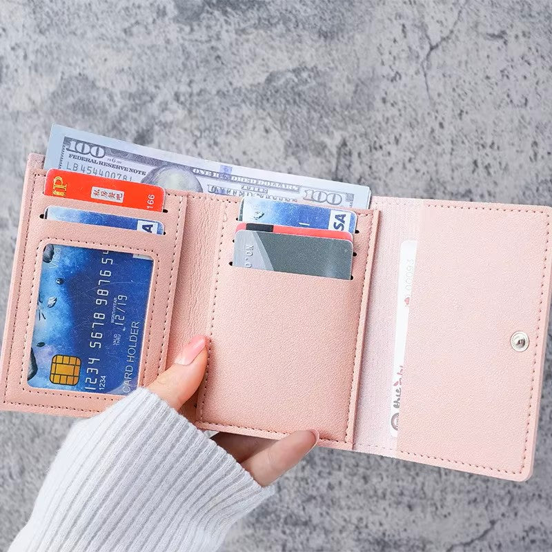 Women Short Cute Small Wallets Student Triple Fold Card Holder Girl ID Bag Card Holder Coin Purse Lady Wallets Cartoon Bag