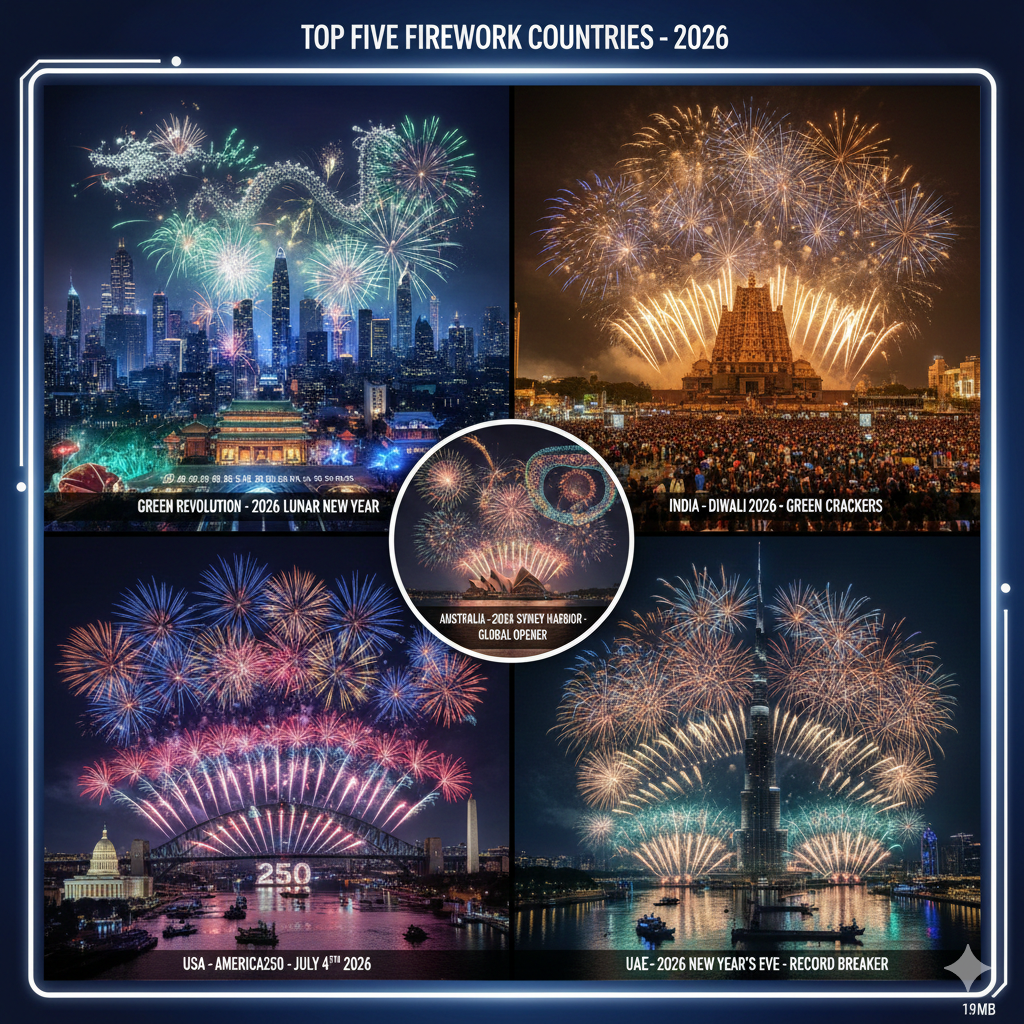 Alt Text: A world map or infographic highlighting China, the Netherlands, Germany, Spain, and Poland as the leading global producers and exporters of fireworks.