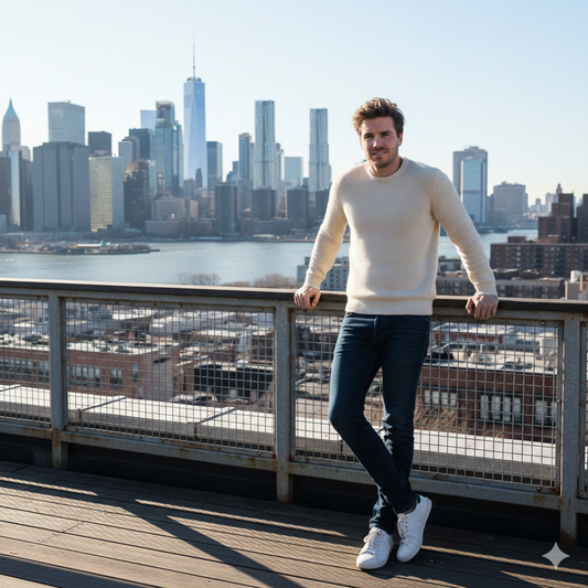 “Brooklyn Beckham, young man with brown hair, wearing casual clothes, posing outdoors with a confident expression.”