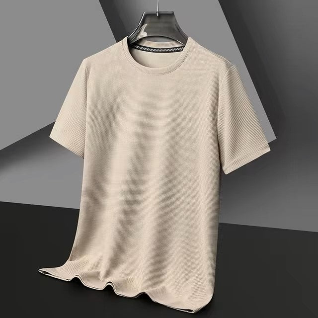 New Summer Waffle Round Neck Short Sleeved T-shirt for Men's Short Sleeved Top - Dealshavens