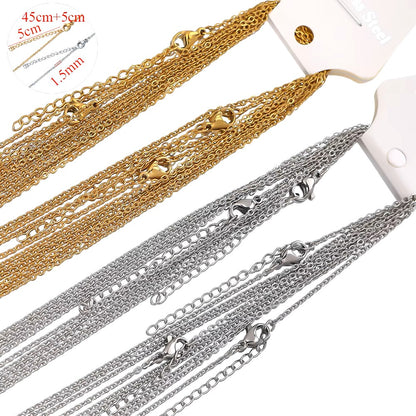 10pcs 45+5cm Gold Color Stainless Steel Link Chains in Bulk Necklaces Fashion Jewelry Adjustable Chains Wholesale Chokers DIY Dealshavens