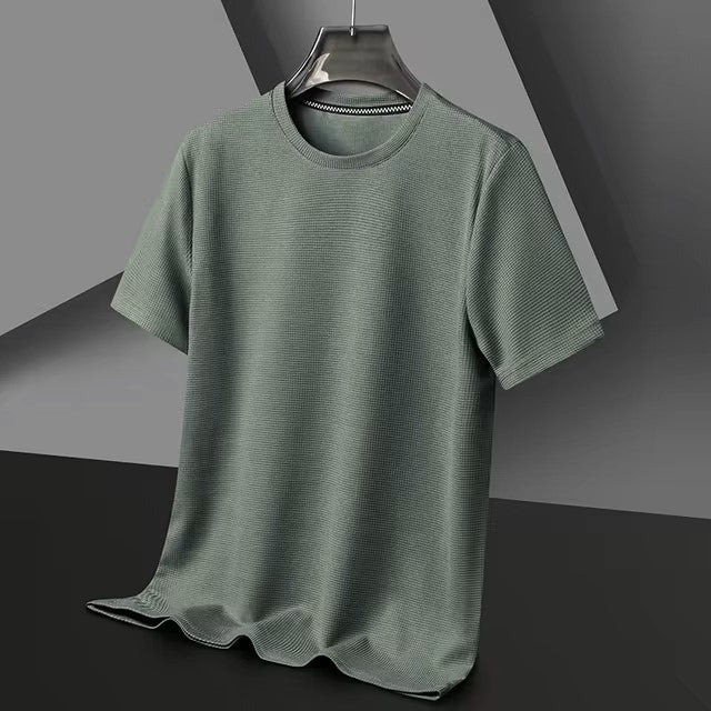 New Summer Waffle Round Neck Short Sleeved T-shirt for Men's Short Sleeved Top - Dealshavens