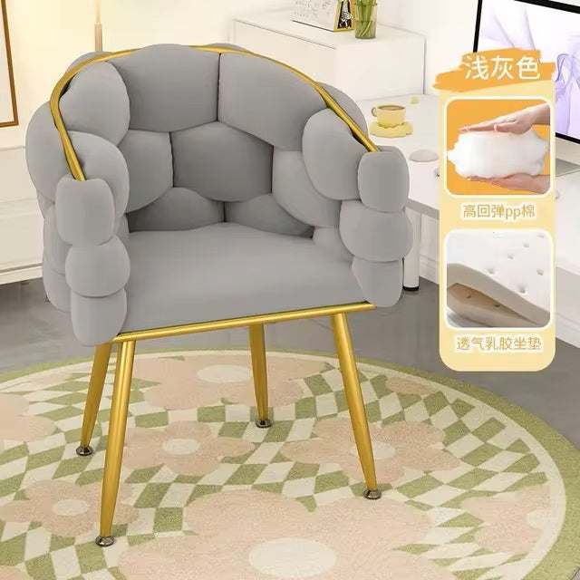 High-color Cosmetic Stool Home Girls Bedroom Dressing Table Stool Light Luxury Simple Petal Chair Backrest Nail Chair - Dealshavens