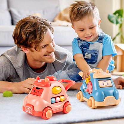 OnePc Creative Luminous Music Story Children Car Toy Machine Cartoon Polyhedral Trolley Coaster Baby Walking and Crawl Toys - Dealshavens