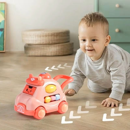 OnePc Creative Luminous Music Story Children Car Toy Machine Cartoon Polyhedral Trolley Coaster Baby Walking and Crawl Toys - Dealshavens