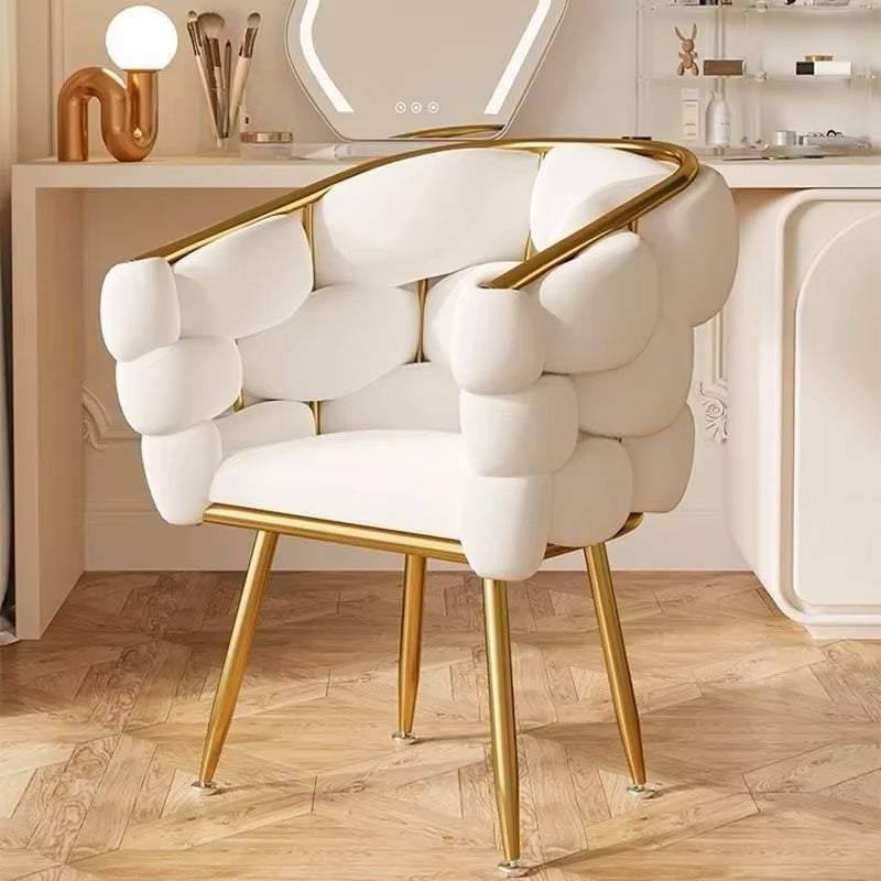 High-color Cosmetic Stool Home Girls Bedroom Dressing Table Stool Light Luxury Simple Petal Chair Backrest Nail Chair - Dealshavens