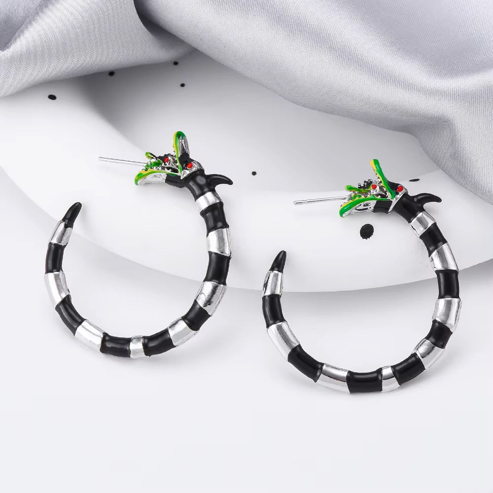 Halloween Beetlejuice Stud Earrings for Women Beetle Sandworm Creepy Gothic Hip Hop Hoop Earrings Jewelry Gifts - Dealshavens