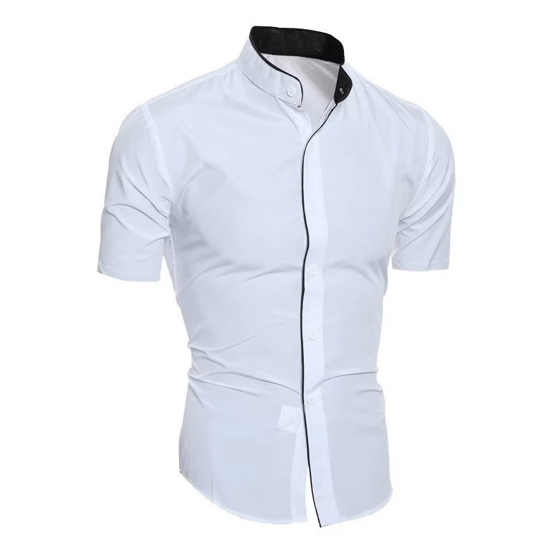 New men's solid color casual commuting short sleeved shirt - Dealshavens