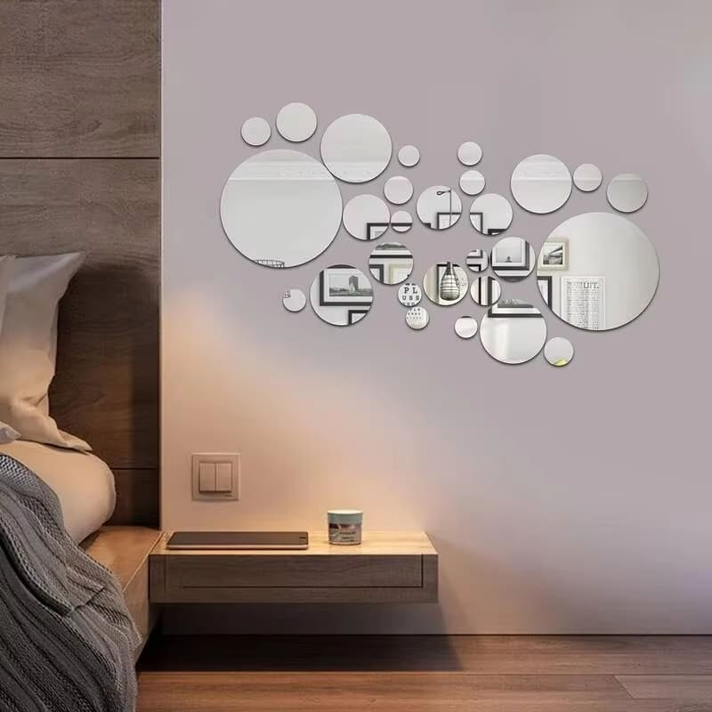 26 PCs 3D Acrylic Mirror Wall Sticker, round Mirror, DIY Bedroom, Bathroom and TV Background Room Sticker Wall Decoration Dealshavens