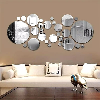 26 PCs 3D Acrylic Mirror Wall Sticker, round Mirror, DIY Bedroom, Bathroom and TV Background Room Sticker Wall Decoration Dealshavens