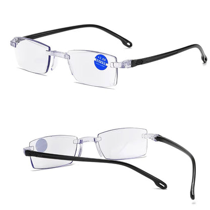 2PCS Rimless Bifocal Progressive Reading Glasses Men Women Near and Far Anti-blue Light Eyesglasses Vintage Prescription Eyewear