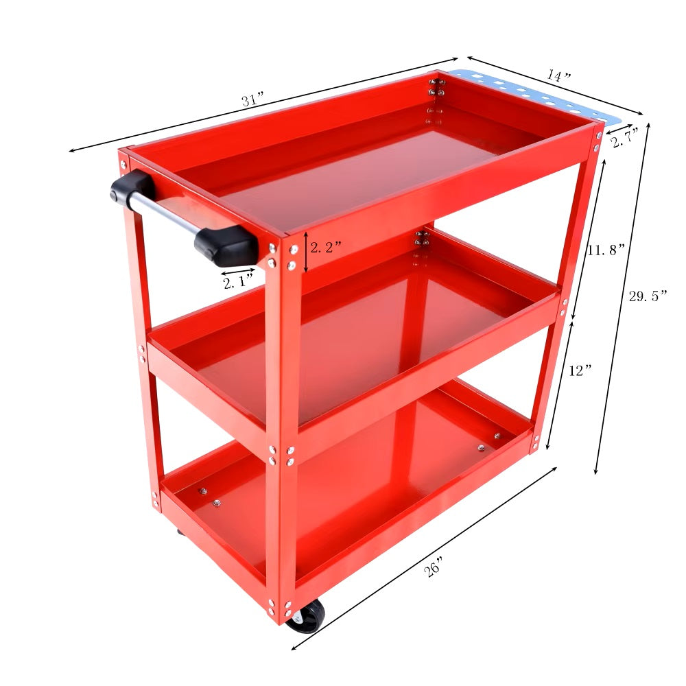 Tool Cart on Wheels, 3 Tier Rolling Mechanic Tool Cart, Heavy Duty Steel Utility Cart w/Lockable Wheels, 450 LBS Capacity - Dealshavens