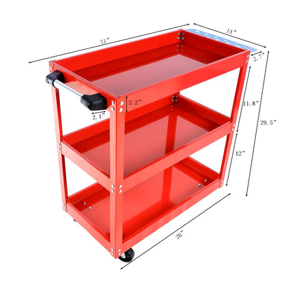 Tool Cart on Wheels, 3 Tier Rolling Mechanic Tool Cart, Heavy Duty Steel Utility Cart w/Lockable Wheels, 450 LBS Capacity - Dealshavens