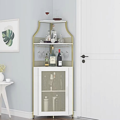 Corner Wine Bar Rack Cabinet with Detachable, Bar Cabinet with Glass Holder, Small Sideboard and Buffet Cabinet with Mesh Door - Dealshavens