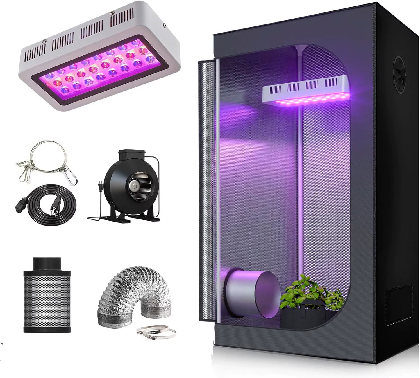 "LED 300W Grow Light Kit + 36"x20"x63" Tent Combo"