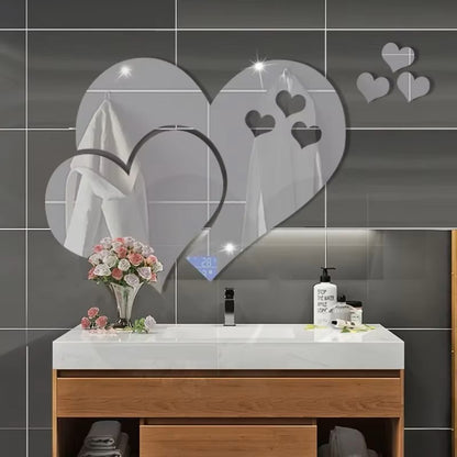 3D Acrylic Love Heart-Shaped Mirror Wall Stickers Removable Heart Art Decor Wall Poster DIY Living Room Wedding Home Decoration - Dealshavens