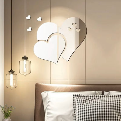 3D Acrylic Love Heart-Shaped Mirror Wall Stickers Removable Heart Art Decor Wall Poster DIY Living Room Wedding Home Decoration - Dealshavens