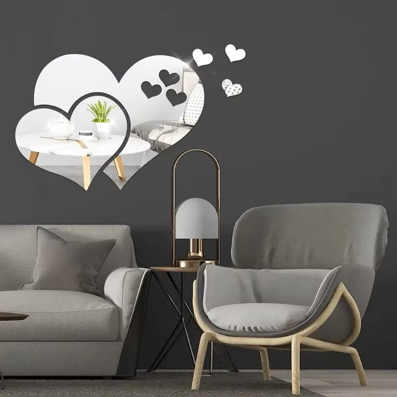 3D Acrylic Love Heart-Shaped Mirror Wall Stickers Removable Heart Art Decor Wall Poster DIY Living Room Wedding Home Decoration - Dealshavens