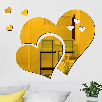 3D Acrylic Love Heart-Shaped Mirror Wall Stickers Removable Heart Art Decor Wall Poster DIY Living Room Wedding Home Decoration - Dealshavens