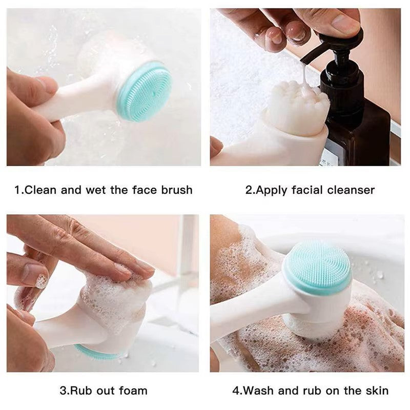 3D Double Silicone Facial Cleansing Brush Manual Massage Facial Brush Soft Bristles Exfoliator Double Sided Face Wash Brush - Dealshavens