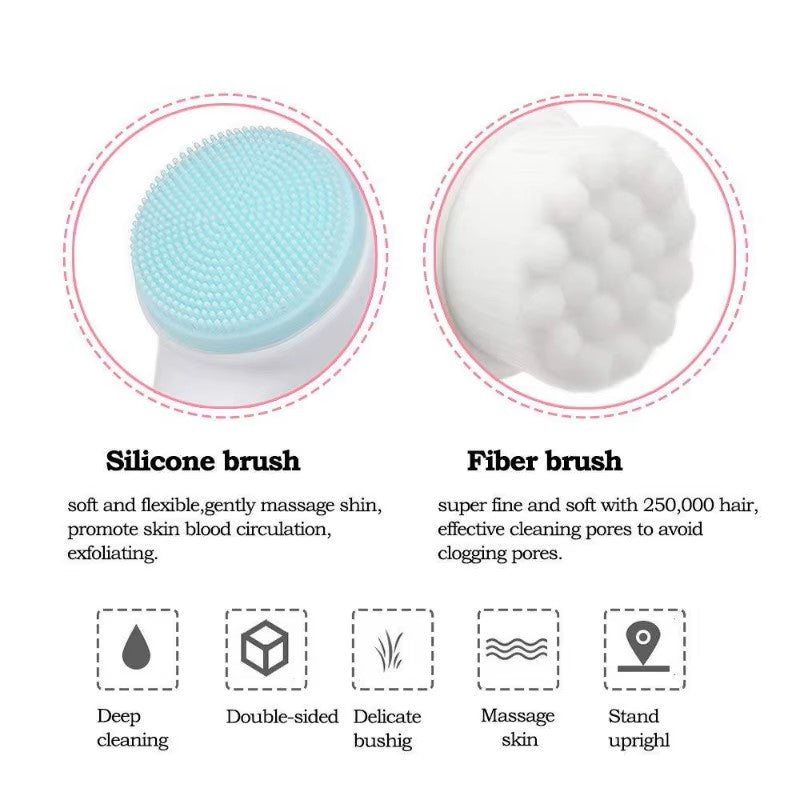 3D Double Silicone Facial Cleansing Brush Manual Massage Facial Brush Soft Bristles Exfoliator Double Sided Face Wash Brush - Dealshavens