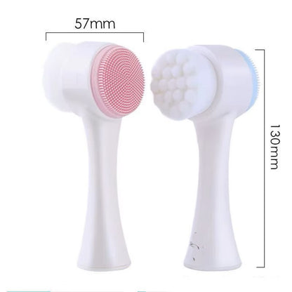 3D Double Silicone Facial Cleansing Brush Manual Massage Facial Brush Soft Bristles Exfoliator Double Sided Face Wash Brush - Dealshavens