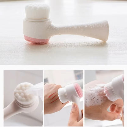 3D Double Silicone Facial Cleansing Brush Manual Massage Facial Brush Soft Bristles Exfoliator Double Sided Face Wash Brush - Dealshavens