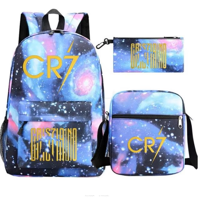 3Pcs Sets Boys Girl Football CR7 School Backpack School Bags Travel Bags Laptop Zipper Rucksack New Mochila For Students Bags