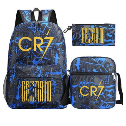 3Pcs Sets Boys Girl Football CR7 School Backpack School Bags Travel Bags Laptop Zipper Rucksack New Mochila For Students Bags