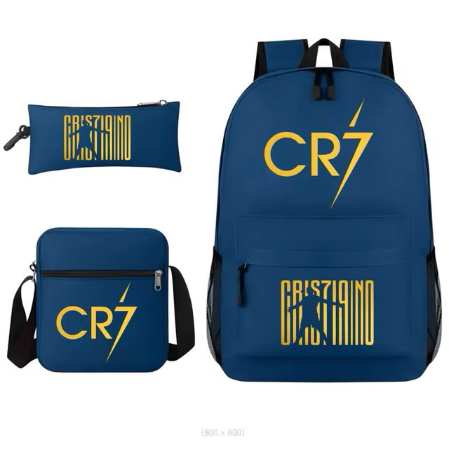 3Pcs Sets Boys Girl Football CR7 School Backpack School Bags Travel Bags Laptop Zipper Rucksack New Mochila For Students Bags