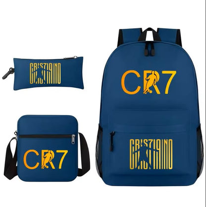 3Pcs Sets Boys Girl Football CR7 School Backpack School Bags Travel Bags Laptop Zipper Rucksack New Mochila For Students Bags