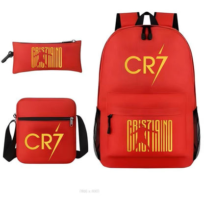 3Pcs Sets Boys Girl Football CR7 School Backpack School Bags Travel Bags Laptop Zipper Rucksack New Mochila For Students Bags