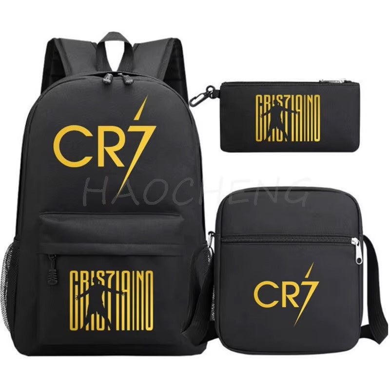 3Pcs Sets Boys Girl Football CR7 School Backpack School Bags Travel Bags Laptop Zipper Rucksack New Mochila For Students Bags