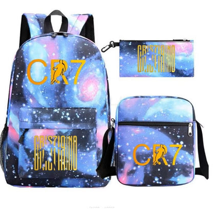 3Pcs Sets Boys Girl Football CR7 School Backpack School Bags Travel Bags Laptop Zipper Rucksack New Mochila For Students Bags