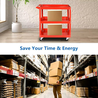 Tool Cart on Wheels, 3 Tier Rolling Mechanic Tool Cart, Heavy Duty Steel Utility Cart w/Lockable Wheels, 450 LBS Capacity - Dealshavens