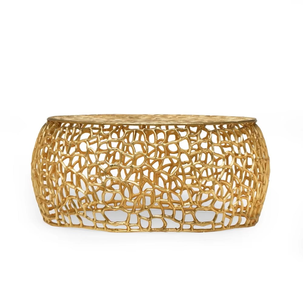 Avelina Modern Handcrafted Aluminum Mesh Coffee Table, Gold,features a gorgeous abstract mesh pattern,Aluminium frame - Dealshavens