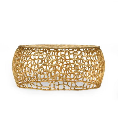 Avelina Modern Handcrafted Aluminum Mesh Coffee Table, Gold,features a gorgeous abstract mesh pattern,Aluminium frame - Dealshavens