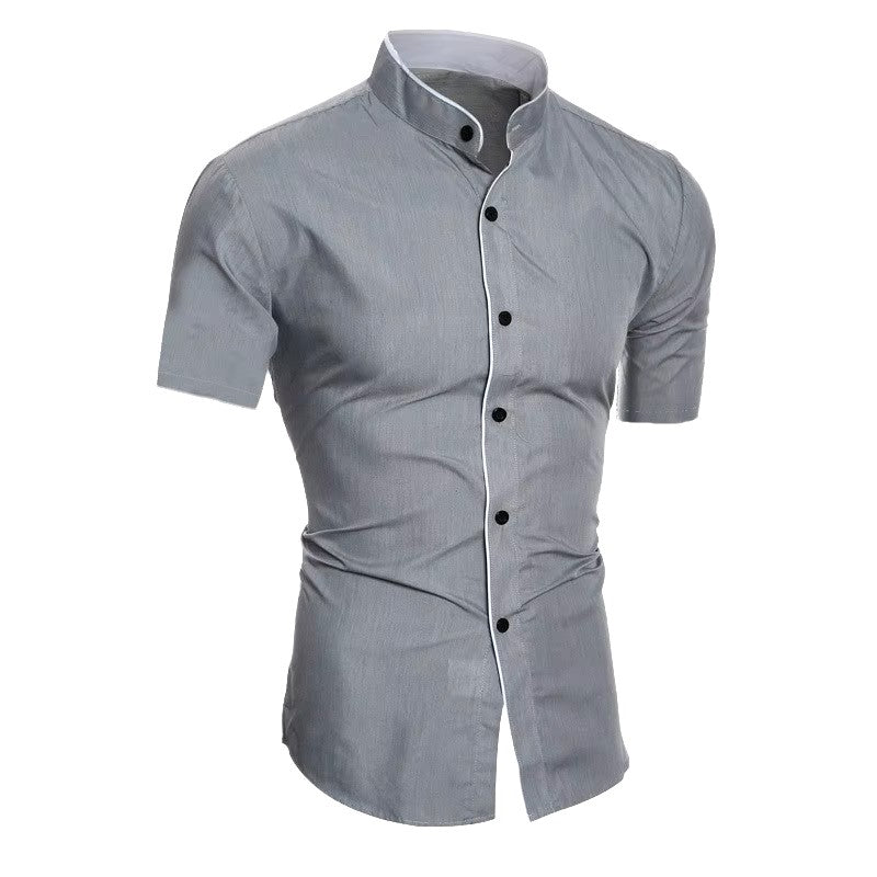 New men's solid color casual commuting short sleeved shirt - Dealshavens