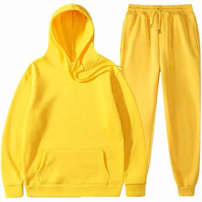 Women Sportswear Setsolid Color Casual Hooded Sweatshirt, Thick Sweater And Pants, Autumn And Winter Jogging Suit Style 2 Pieces - Dealshavens