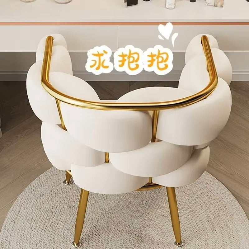 High-color Cosmetic Stool Home Girls Bedroom Dressing Table Stool Light Luxury Simple Petal Chair Backrest Nail Chair - Dealshavens