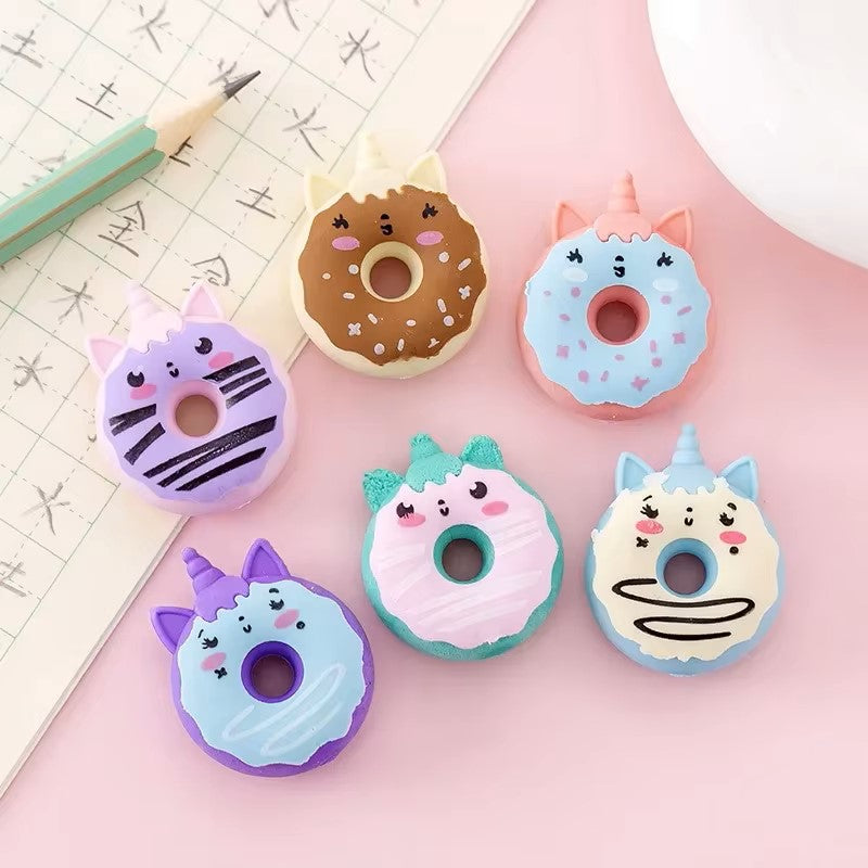 4 Pcs Cute Kawaii Donut Rubber Eraser Creative Pencil Erasers School Supplies Stationery Kids Students Cool Prizes