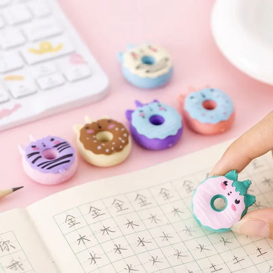 4 Pcs Cute Kawaii Donut Rubber Eraser Creative Pencil Erasers School Supplies Stationery Kids Students Cool Prizes