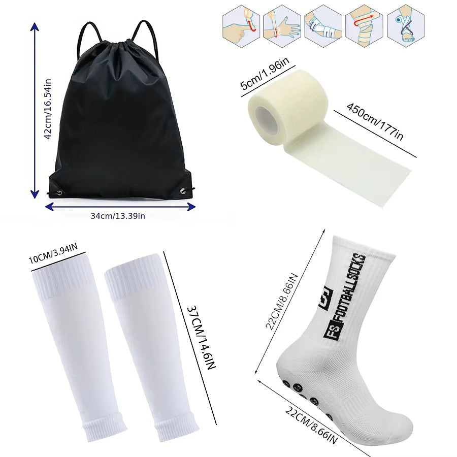 4PCS Suit Football Bag Football Socks Teenager Men's Sports Grip Socks Football Leg Cover Bandage Leg Soccer Training