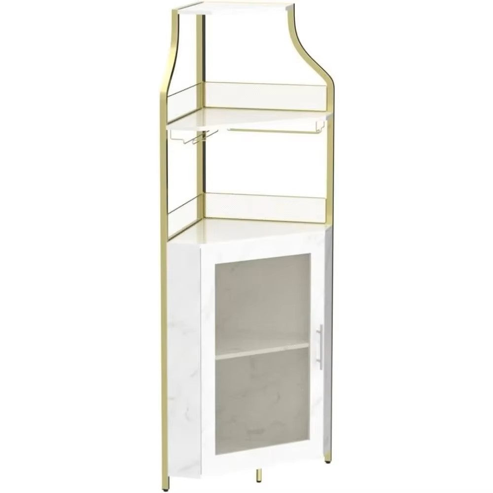 Corner Wine Bar Rack Cabinet with Detachable, Bar Cabinet with Glass Holder, Small Sideboard and Buffet Cabinet with Mesh Door - Dealshavens